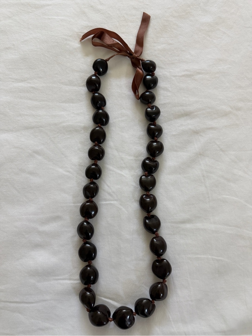 Brown Bead Ribbon Necklace